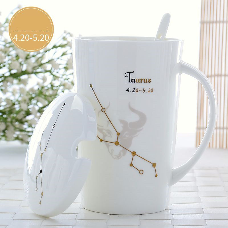 Creative Constellation Mark Ceramic Cup With Lid