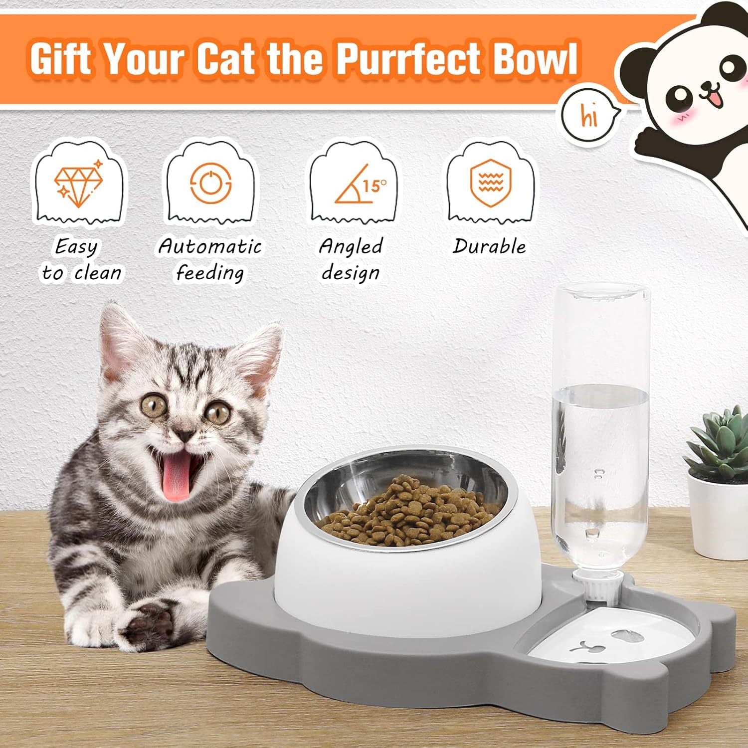 Elevated Dog Cat Bowls Tilted Cat Food And Water Bowl Set Raised Stainless Steel Cat Bowls With Automatic Water Dispenser Bottle For Cats And Small Dogs Kitten Puppy