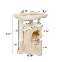 Pefilos 29inch Cat Tree Tower For Indoor Cats Cat Condo With Sisal Scratching Posts, Plush Perch, Cat Bed Furniture, Beige