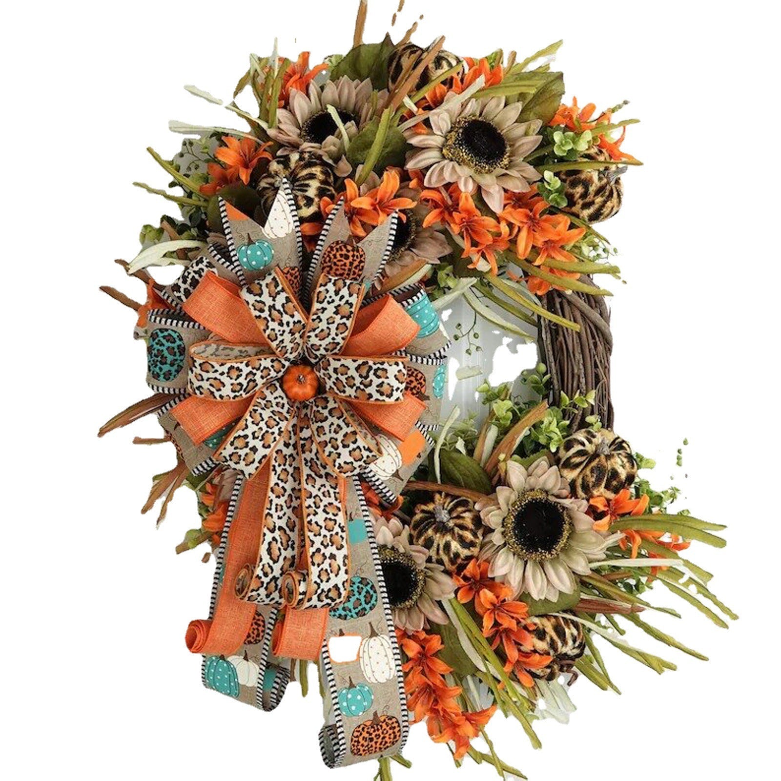 Artificial Plant Front Decoration Leopard Garland Sunflower Door Hanging