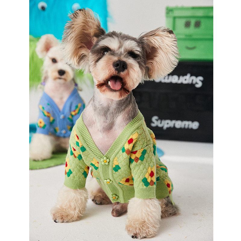 Pet Clothes Small Flower Dog Sweater Cardigan